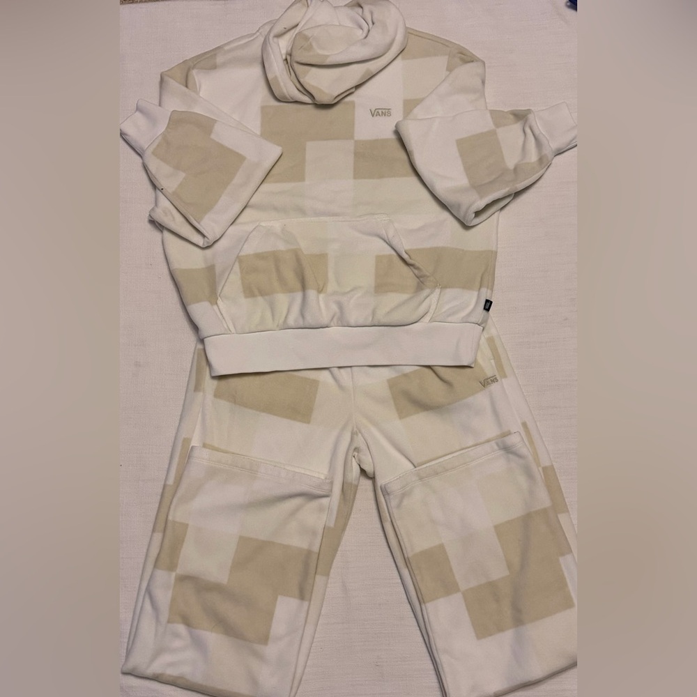 Vans Matching Hoodie & Jogger Set XS Cream Beige Checkerboard